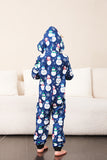 Bonhomme de neige imprimé bleu famille assorti Noël une pièce pyjama