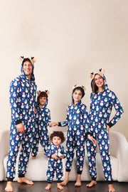 Bonhomme de neige imprimé bleu famille assorti Noël une pièce pyjama