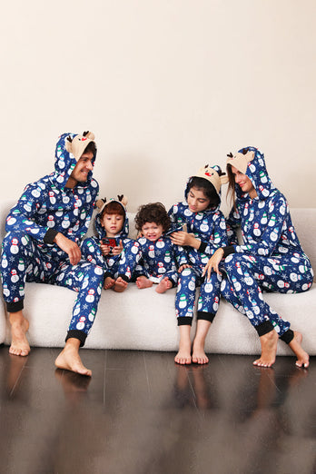 Bonhomme de neige imprimé bleu famille assorti Noël une pièce pyjama