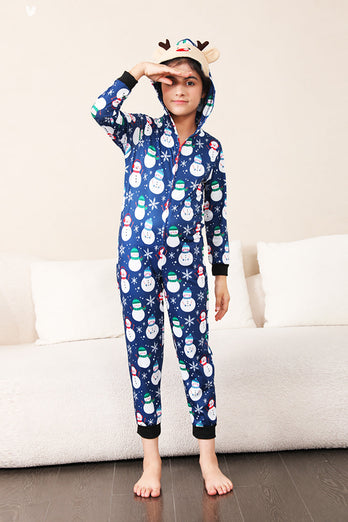 Bonhomme de neige imprimé bleu famille assorti Noël une pièce pyjama
