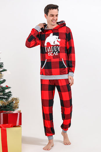 Ensemble de pyjamas imprimé ours grille rouge de la famille de Noël