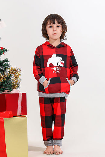 Ensemble de pyjamas imprimé ours grille rouge de la famille de Noël