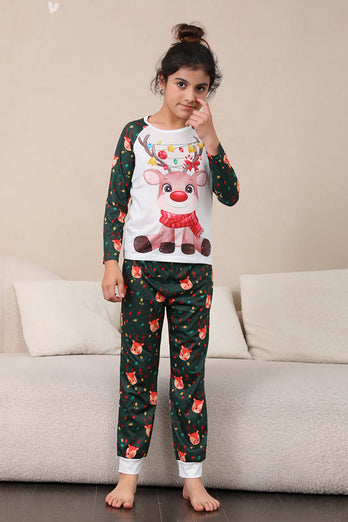 Ensemble pyjama familial de Noël cerf vert foncé