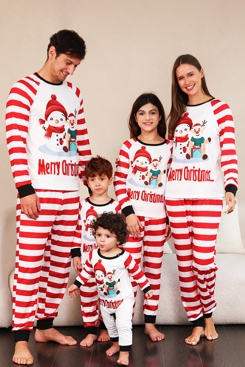 Charger l&#39;image dans la galerie, Ensemble pyjama familial de Noël à rayures rouges bonhommes de neige
