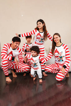 Ensemble pyjama familial de Noël à rayures rouges bonhommes de neige