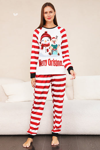 Ensemble pyjama familial de Noël à rayures rouges bonhommes de neige