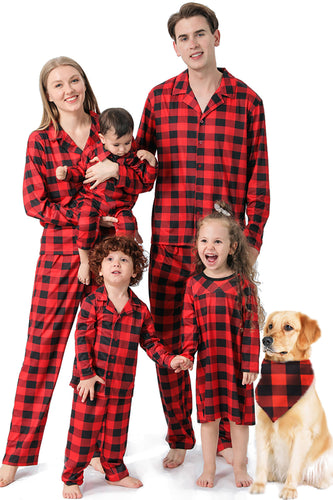 Ensemble de pyjamas 2 pièces assortis à la famille de Noël à carreaux rouges
