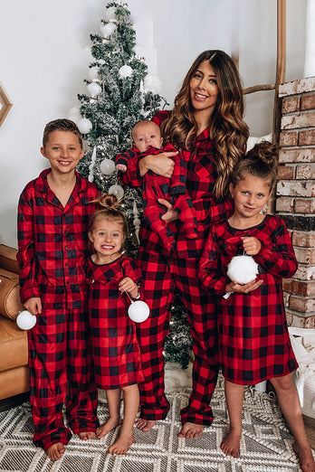 Ensemble de pyjamas 2 pièces assortis à la famille de Noël à carreaux rouges