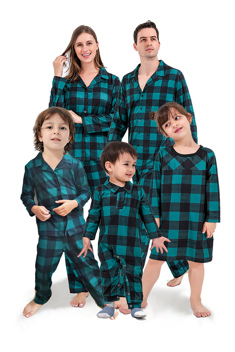 Charger l&#39;image dans la galerie, Ensemble de pyjama 2 pièces assorti à la famille à carreaux vert foncé