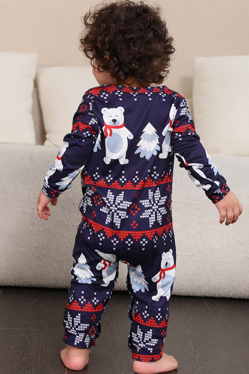 Ensemble pyjama assorti familial de Noël imprimé bleu marine