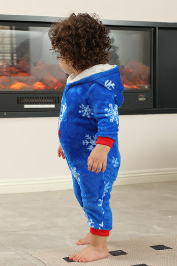 Noël famille Royal bleu flanelle flocon de neige grenouillère pyjama