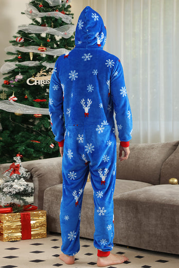 Noël famille Royal bleu flanelle flocon de neige grenouillère pyjama