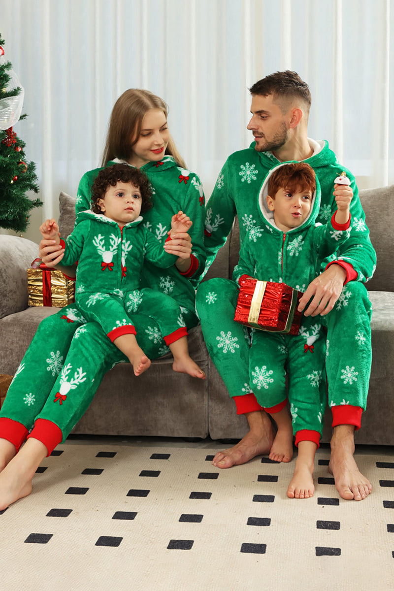 Charger l&#39;image dans la galerie, Noël famille vert flanelle flocon de neige cache-couche pyjama
