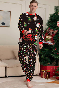 Père Noël et sapin de Noël noir famille pyjama assorti ensemble