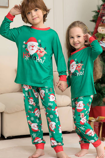Père Noël vert et cerf Noël famille pyjama assorti ensemble