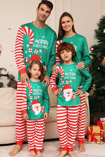 Ensemble pyjama assorti famille à rayures vertes et rouges