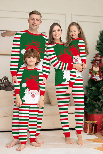 Ensemble de pyjamas de famille Père Noël père Noël à rayures vertes et rouges