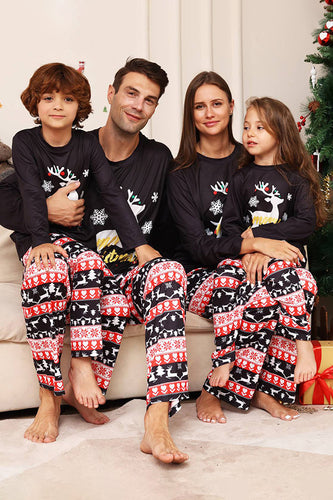Ensemble de pyjamas assortis de la famille de cerfs noirs et flocons de neige de Noël