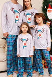 Cerf gris et bleu à carreaux Noël famille pyjama assorti ensemble