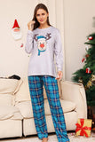 Cerf gris et bleu à carreaux Noël famille pyjama assorti ensemble