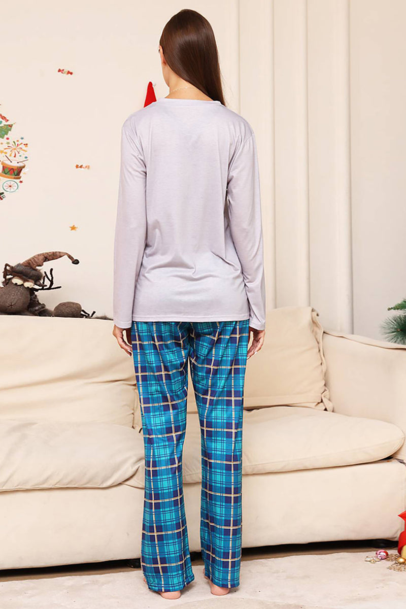 Pyjama Long fille en Coton - Écru à Motifs Sapins de Noël / Bleu Marine à  Carreaux Contrastés