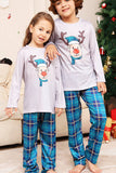 Cerf gris et bleu à carreaux Noël famille pyjama assorti ensemble