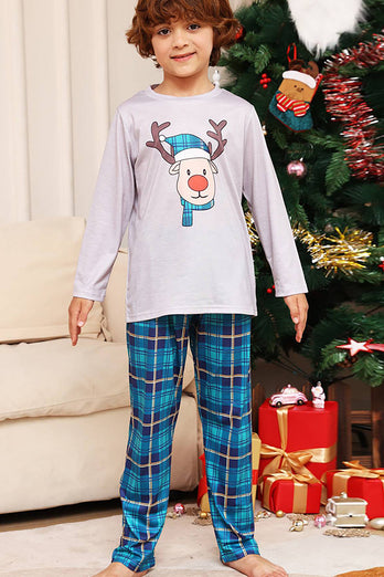 Cerf gris et bleu à carreaux Noël famille pyjama assorti ensemble