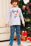 Cerf gris et bleu à carreaux Noël famille pyjama assorti ensemble