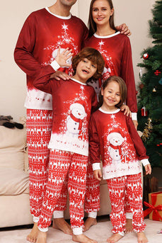 Ensemble pyjama assorti familial de Noël bonhomme de neige rouge