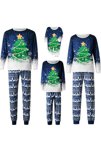 Pyjama assorti famille de Noël ensemble pyjama imprimé sapin de Noël bleu