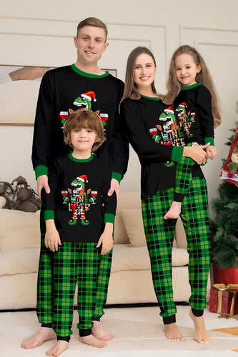 Noël famille amateur de vin dinosaure imprimé pyjama ensemble