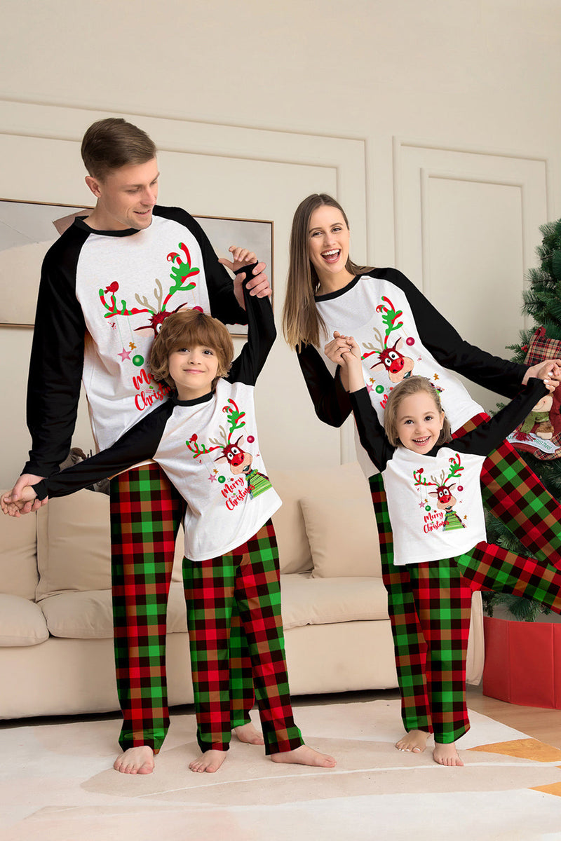 Charger l&#39;image dans la galerie, Ensemble de pyjama à carreaux imprimé cerf blanc noir de la famille de Noël