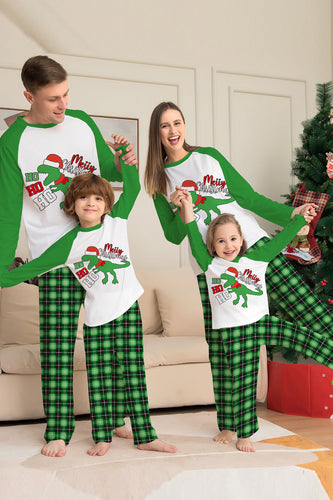 Pyjama assorti de famille de Noël Pyjama à carreaux vert imprimé dinosaure ensemble