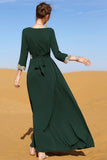 Vert foncé manches longues Caftan Marocain avec appliques