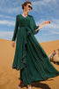 Charger l&#39;image dans la galerie, Abaya ceinturé de col en V vert foncé