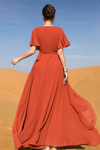 Rouille Rouge Manches Courtes Wrap Abaya