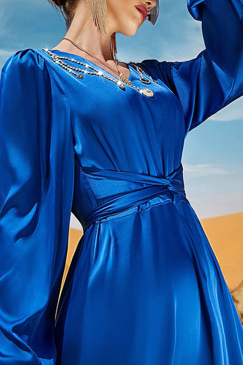 Col V bleu royal manches longues caftan marocain