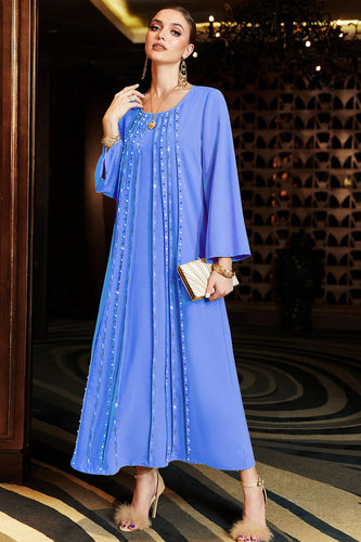 Caftan marocain bleu à manches longues