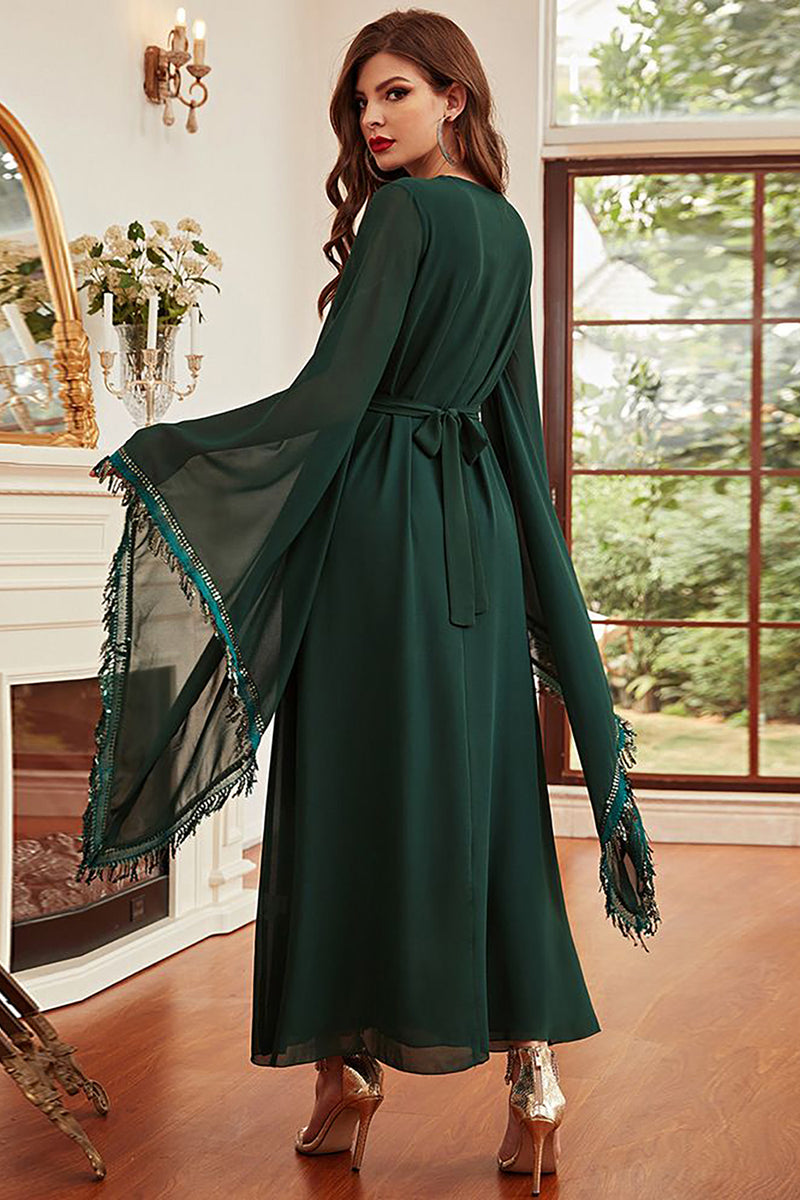 Charger l&#39;image dans la galerie, Robe Maxi longue Abaya vert foncé robe arabe caftan