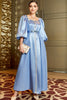 Charger l&#39;image dans la galerie, Robe de soirée à manches bouffantes bleues Abaya Maroc Robe femme