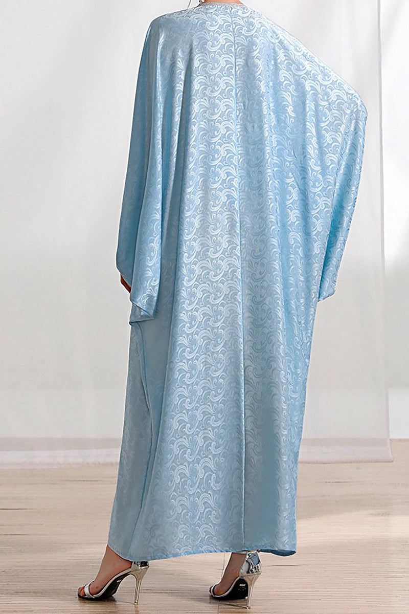 Charger l&#39;image dans la galerie, Manches bleues Batwing Une taille longue robe de caftan