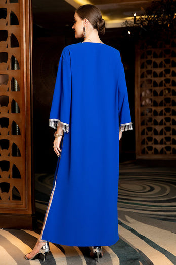 Blue Tassel Perles Manches Dubaï Caftan Abaya Maxi Robe