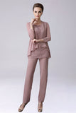 Dusty Rose 3 pièces en mousseline de soie mère de mariée pantalon costumes