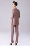 Dusty Rose 3 pièces en mousseline de soie mère de mariée pantalon costumes