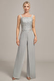 Pantalon en mousseline de soie argenté et haut en dentelle mère de la mariée pantalon large costumes
