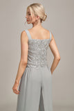 Pantalon en mousseline de soie argenté et haut en dentelle mère de la mariée pantalon large costumes