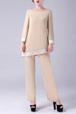 Champagne Manches Longues 2 Pièces Mère de la Mariée Pantalon Costumes