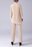 Champagne Manches Longues 2 Pièces Mère de la Mariée Pantalon Costumes