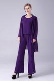 Violet Manches Longues 3 Pièces Mère de la Mariée Pantalons Costumes