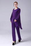Violet Manches Longues 3 Pièces Mère de la Mariée Pantalons Costumes